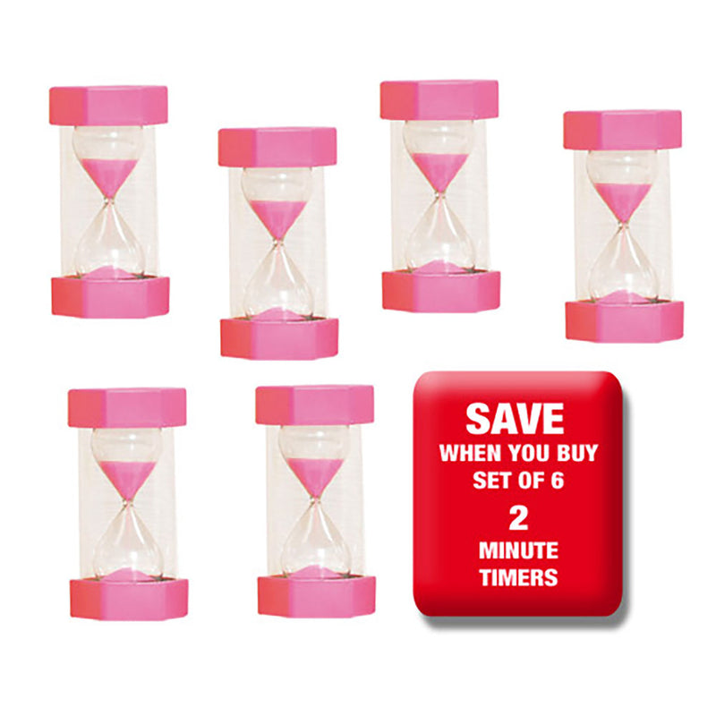6 x 2 minute Sand Timers Set