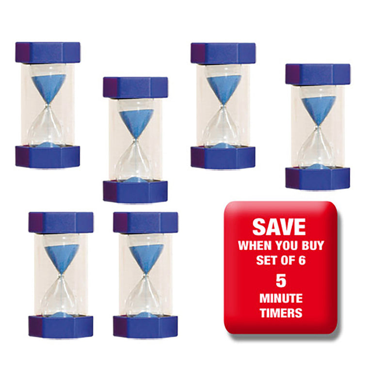 6 x 5 minute Sand Timers Set